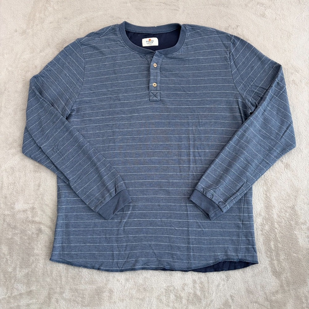 Marine Layer Double Knit Henley Pullover in Blue Striped Men XL Classic Fit USA‎